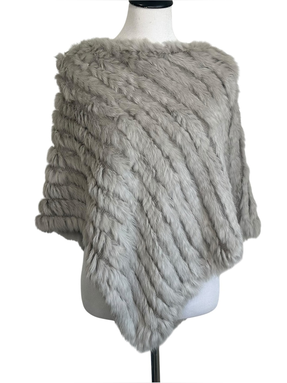 Adrienne Landau Womens Rabbit Fur Poncho Shawl Wrap Grey One Size